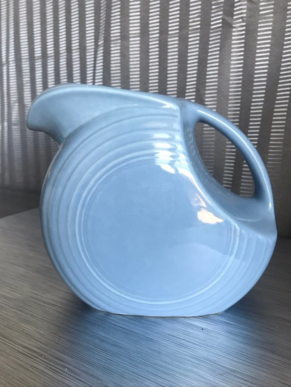 VINTAGE RETIRED FIESTAWARE LARGE DISK PERIWINKLE PITCHER